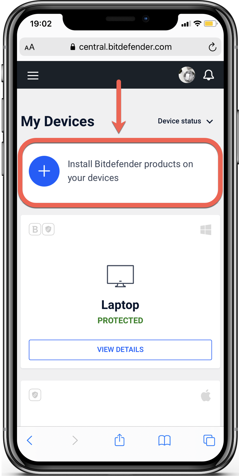 Installation de Bitdefender Mobile Security sur iOS via Bitdefender Central