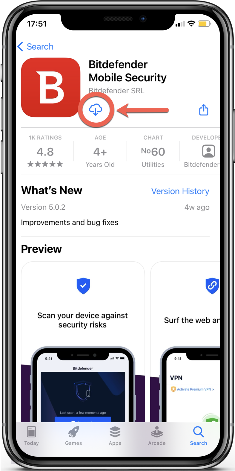 Installing Bitdefender Mobile Security on the App Store