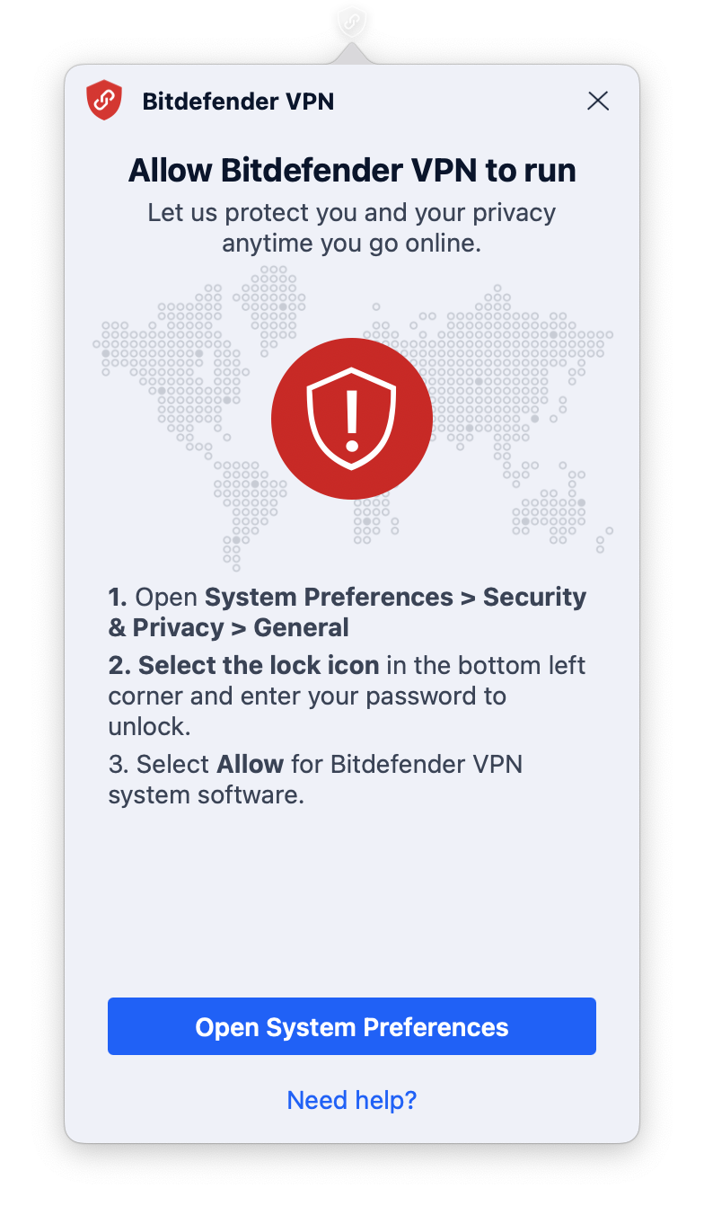 Bitdefender VPN pour Mac - Autoriser Bitdefender VPN à s'exécuter