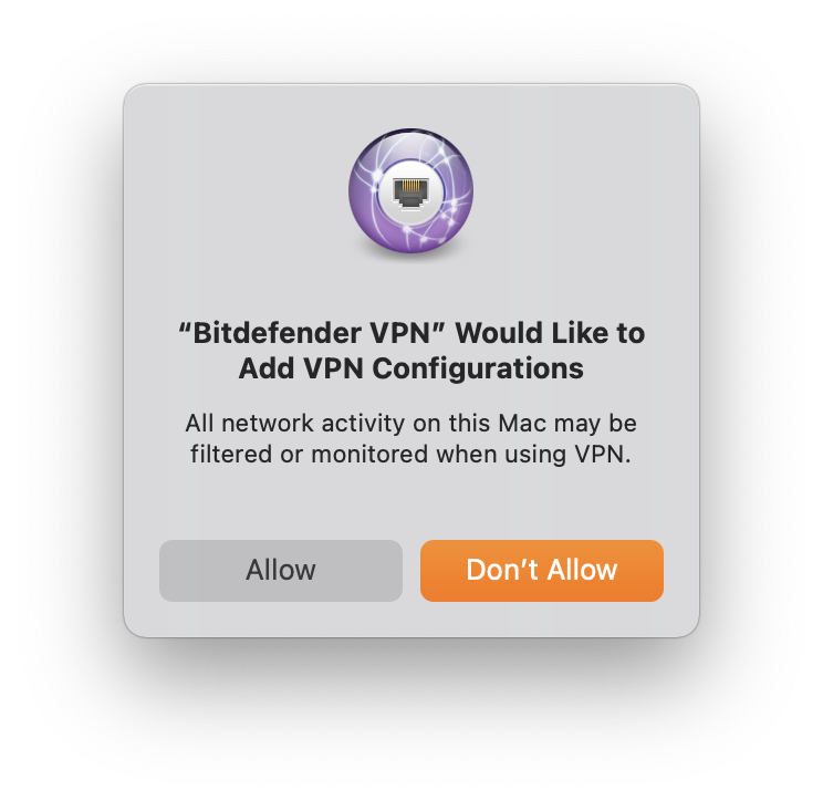 Bitdefender VPN pour Mac - Autoriser