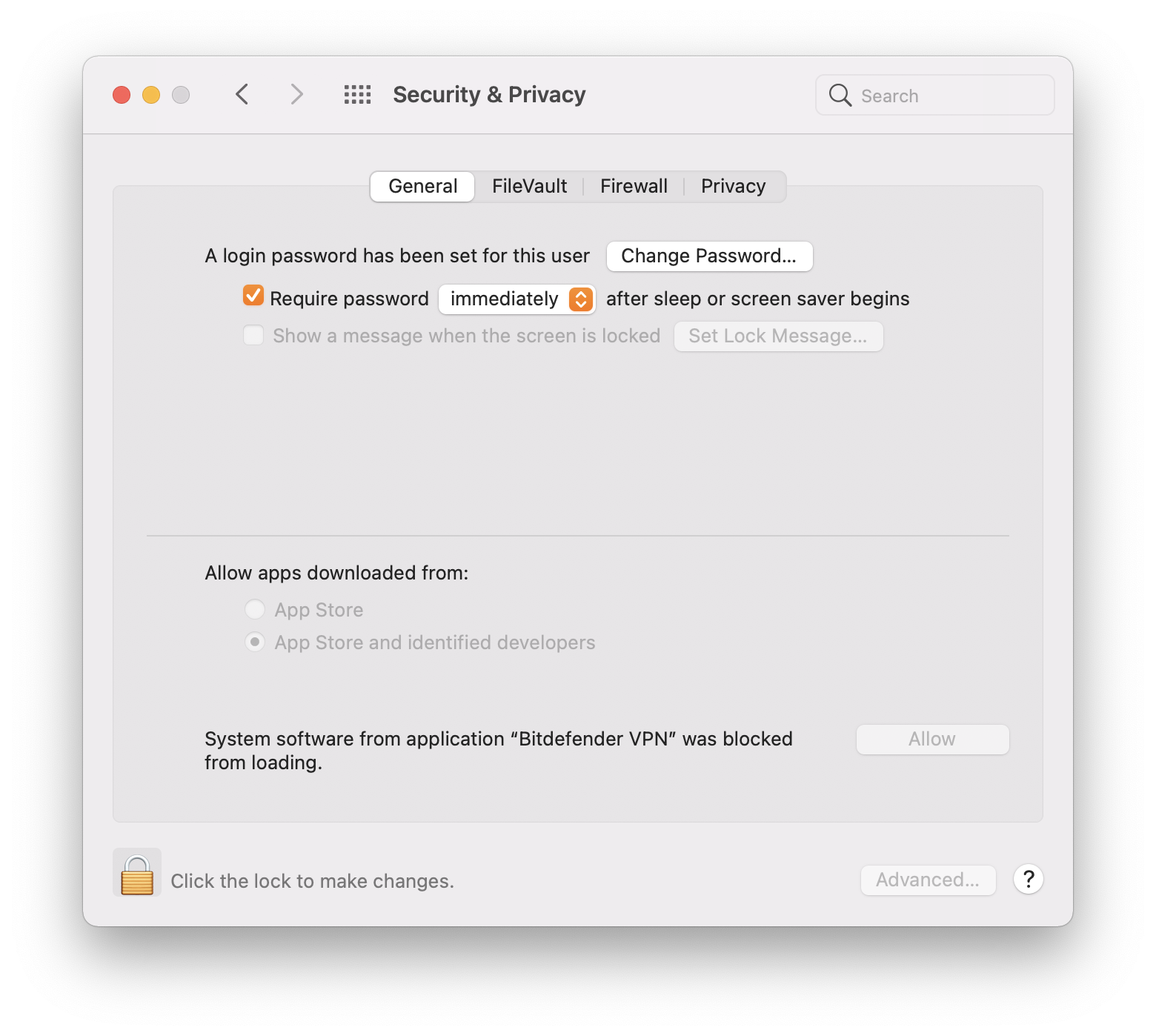 Bitdefender VPN pour Mac - La fenêtre Sécurité et confidentialité