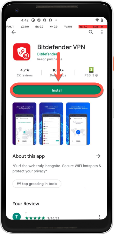 Installation de Bitdefender VPN sur Android depuis le Google Play Store