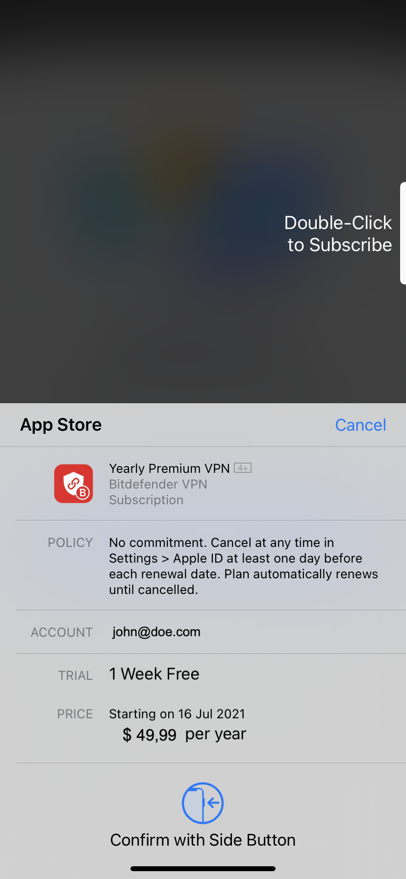 Payer pour Bitdefender Premium VPN sur iOS