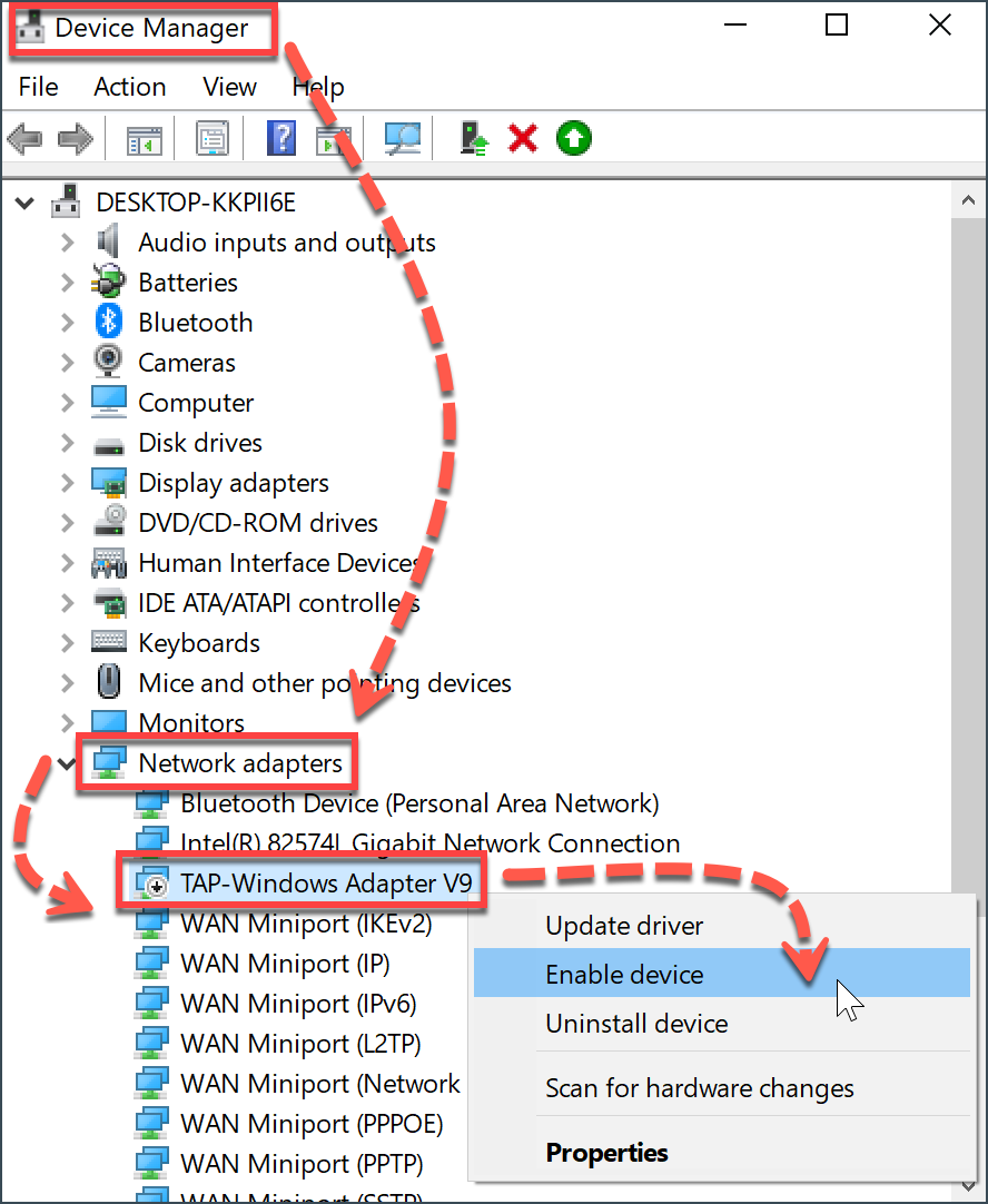 Dépannage des erreurs de connexion Bitdefender VPN sous Windows - Gestionnaire des périphériques