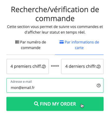 Le bouton FIND MY ORDER