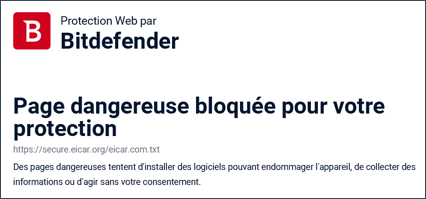 Site Web bloqué par la Protection Web de Bitdefender