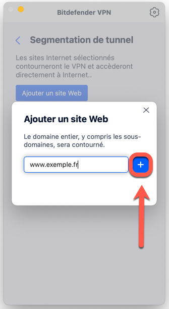 Accéder à un site Web sur mac, le bouton +