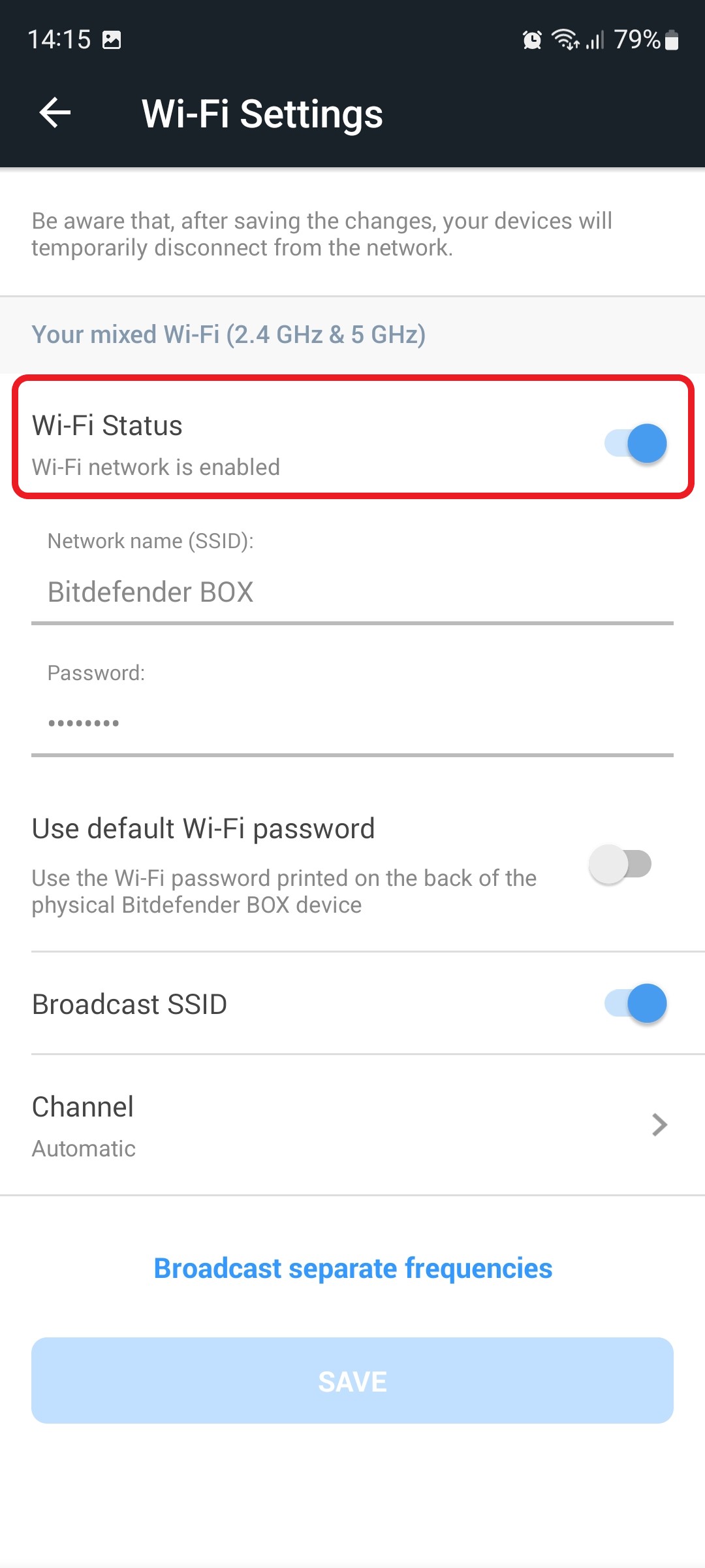 Désactiver le Wi-Fi sur Bitdefender BOX