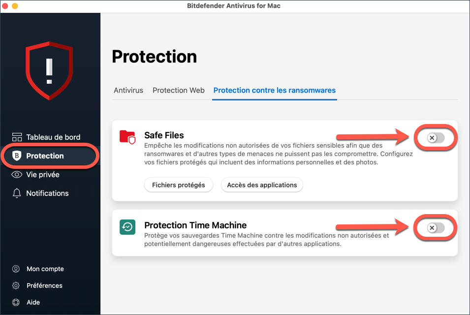 Désactiver Bitdefender Antivirus pour Mac - Protection contre les ransomware