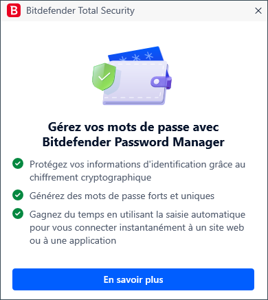Notification : Gérez vos mots de passe avec Bitdefender Password Manager