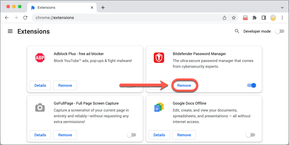Désinstaller Bitdefender Password Manager - Chrome