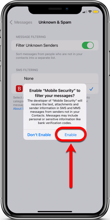 activer la fonctionnalité Scam Alert pour iOS